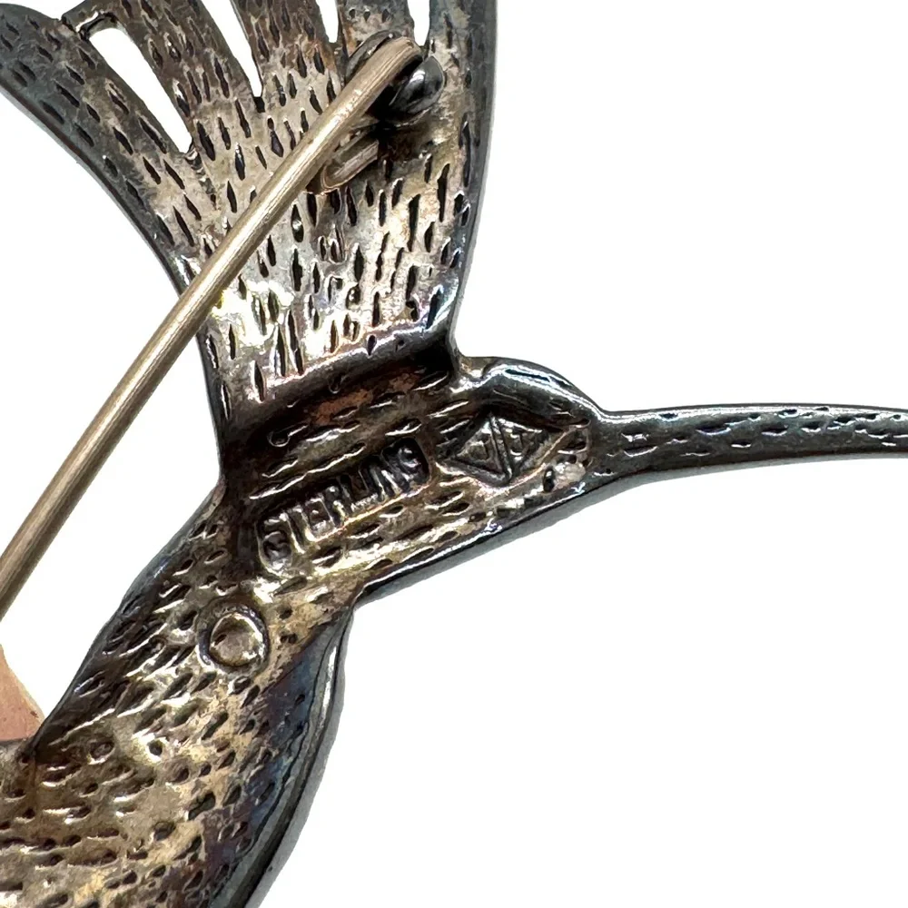 Judith Jack Sterling Silver and Marcasite Brooch Vintage Hummingbird Pin